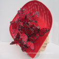 Vibrant Red Tear Drop Fascinator with Red Monarch Butterflies For Ladies Party